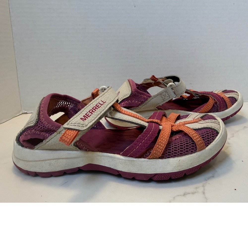 Merrell Hydro Kids Sandals Pink Orange White Leather Mesh Size 13M